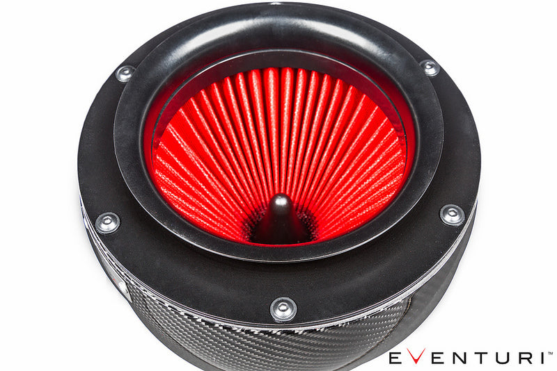 Eventuri Type B carbon intake system replacement filter, performance air filter with white background, designed for optimal engine airflow.
