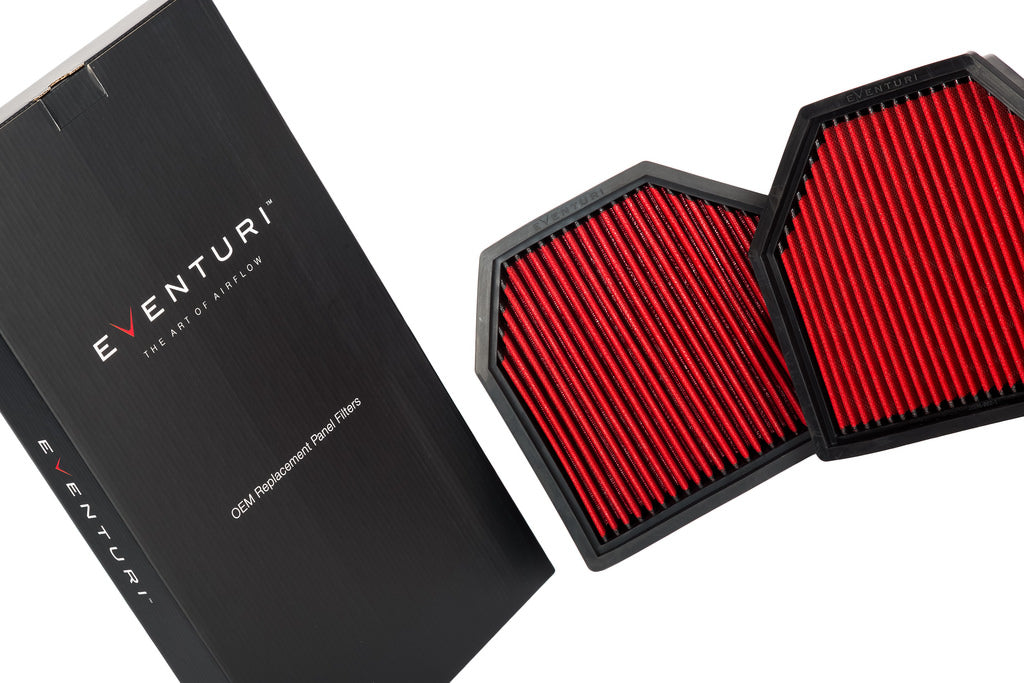 Eventuri S55 and S63 panel filter set for OEM intake on white background