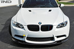 Front view of the IND E9X M3 exterior gloss black grille set installed on the vehicle.