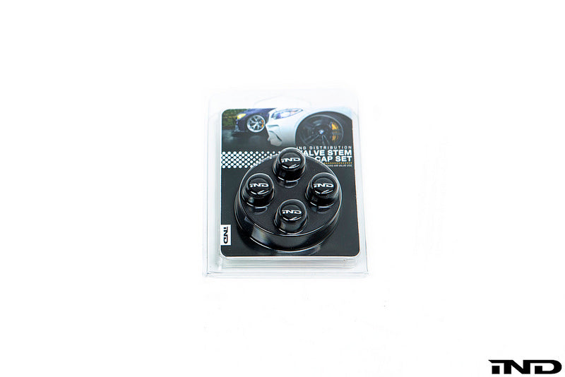 iND logo black valve stem cap set - iND Distribution