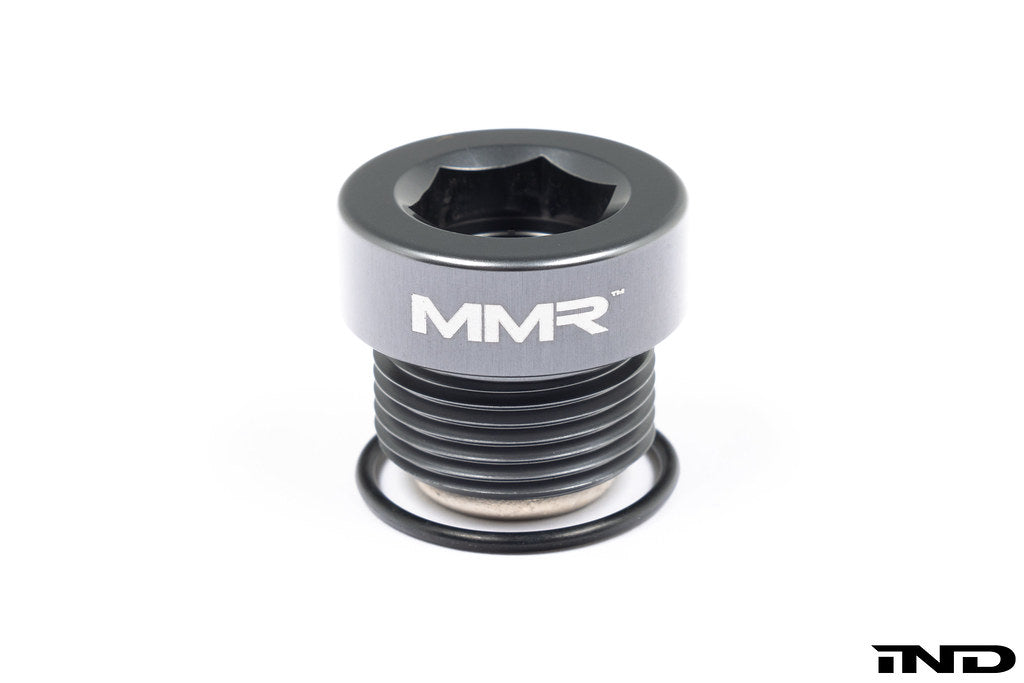MMX Performance magnetic differential oil drain plug for BMW, black anodized M22x1.5, designed for performance vehicle maintenance